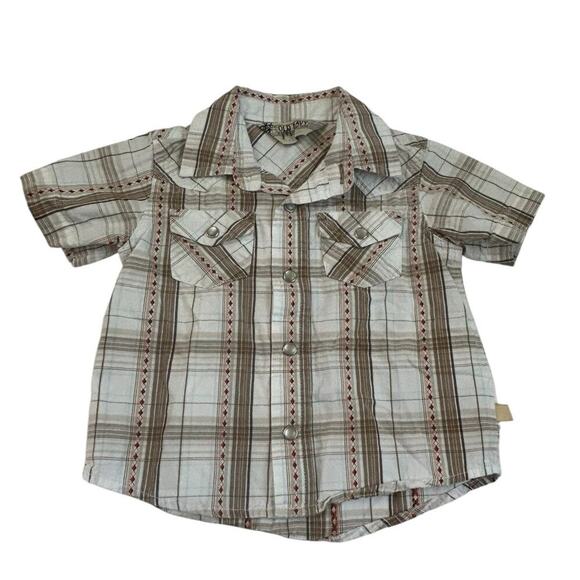 Vintage Old Navy Plaid Western Button Down Short Sleeve Short Pearl Snap 6-12 - Picture 2 of 9